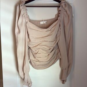 Cream Ruched Long Sleeve Top